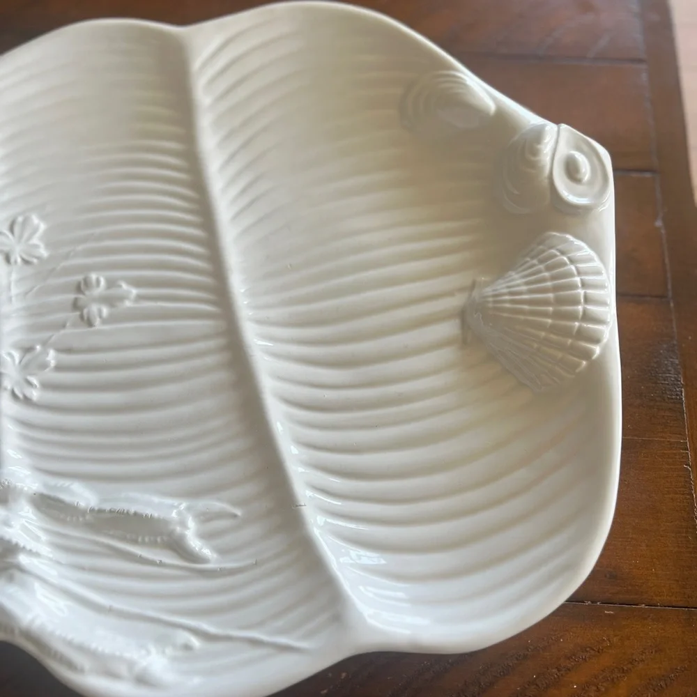 Vintage White Ceramic Conch Shell Seafood 18” x 13” Large Serving Platter